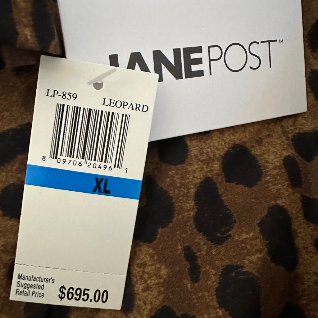 Jane Post $695 Leopard Print Nylon Rain Jacket Snap Front Womens Xl New — image 6 of 8
